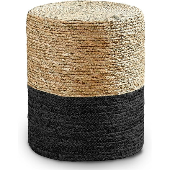 LILEYI Pouf Ottoman, 100% Handwoven Seagrass Braided Pouffe, Boho Decor Floor Chair for Couch or Desk, Outdoor Ottomans for Garden, Round Footrest with Wood Frame, Home Decorative Seat for Balcony