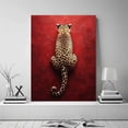 thumbnail image 2 of Mudket Framed Leopard Canvas Wall Art, Red Background Animal Print Wall Decor, Leopard Print Room Decor Ready to Hang for Living Room Bedroom - 12"L x 8"W, 2 of 10