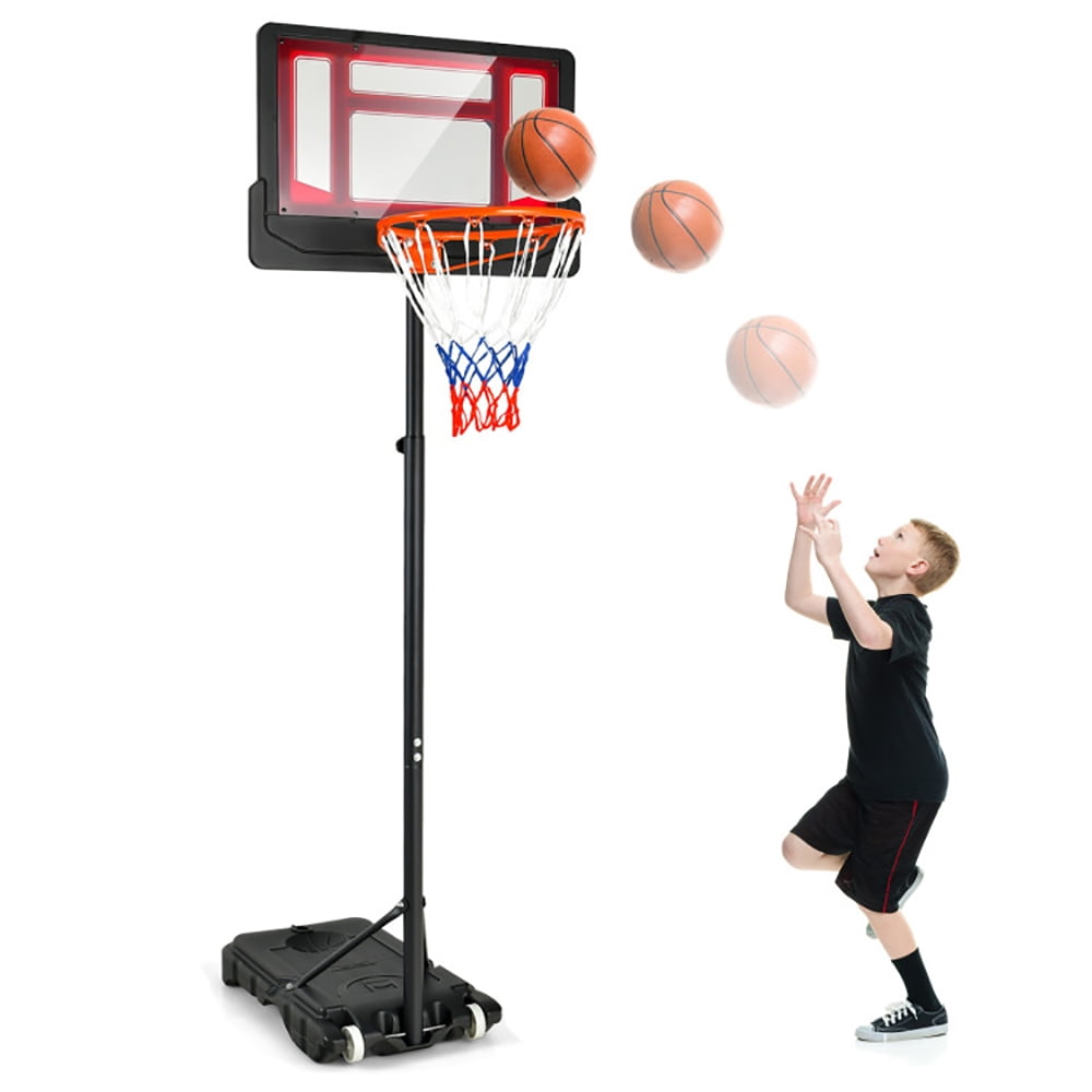 Resenkos Basketball Hoop,Basketball Stand Rack,4.3-8.2 FT Portable Basketball Hoop with Adjustable Height and Wheels-Red