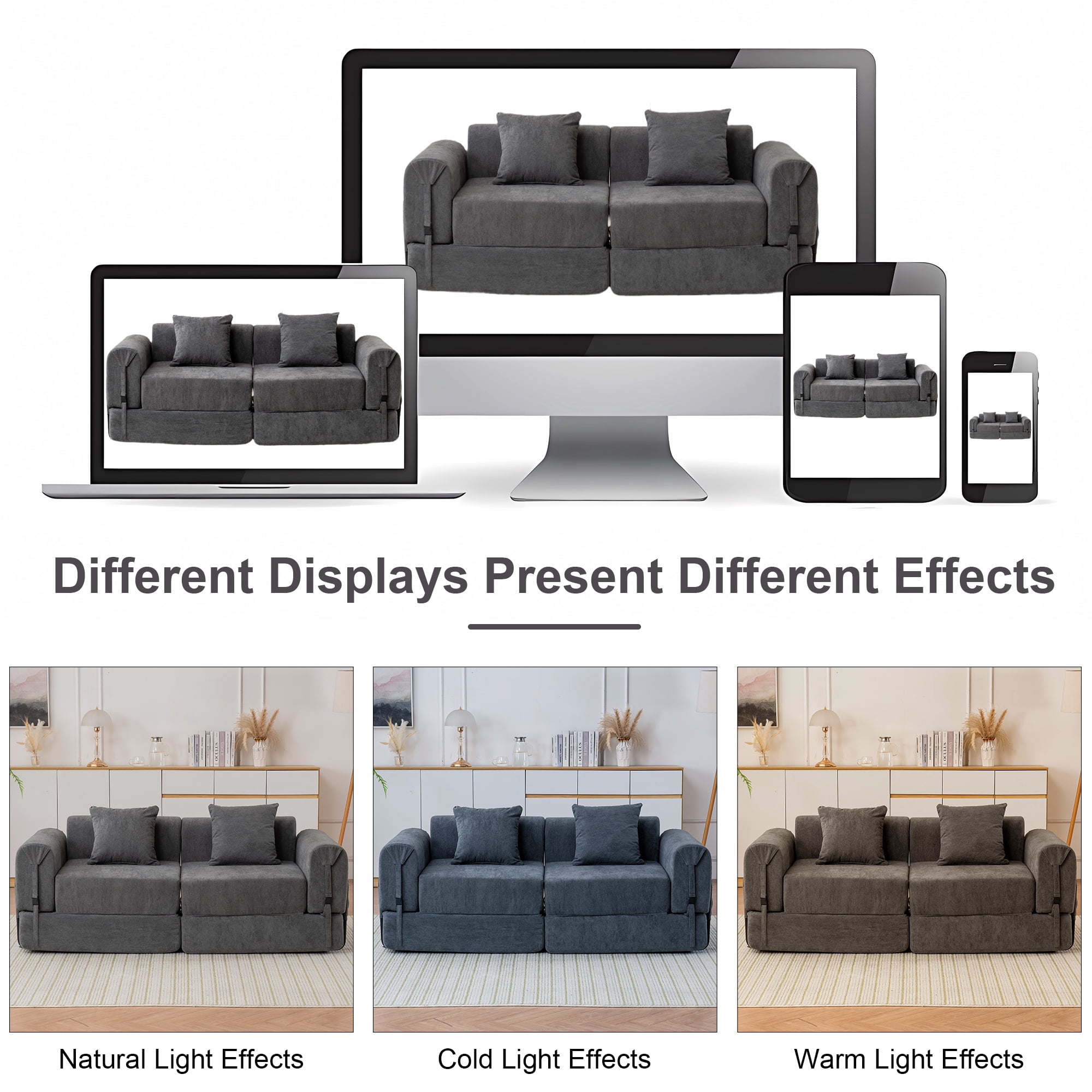 GNIXUU 71.25" Modern Modular Recliner Sofa, Convertible Sleeper Bed,Folding Mattress Loveseat Couch with Fixed-Shape Frame ,Comfy Lazy Boneless Couches for Living Room Bedroom Lounge,Gray