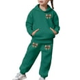 thumbnail image 5 of Girls Sweatsuit Bowknot Print Hoodie Jogger Soft Party Loungewear Comfy Play Casual Kids 2 Piece Outfits Dark Green 10-11 Y, 5 of 7