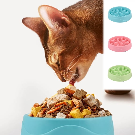 Slow Feeder Cat Bowl, Anti-Choking Pet Food Dish with Non-Slip Base, 8x8 Inch Plastic Slow Feed Dog Bowl in Blue/Pink/Green - Easy Clean, Sturdy Design for Cats & Small Dogs, Pet Feeding Supplies