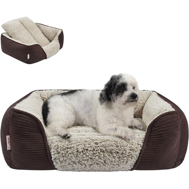 Washable Dog Bed with Removable Cushion for Medium Small Dogs Easy to Wash Pet Sofa Bed with Side Rectangle Bolster Cat Bed Calming Cuddle Puppy Bed Slip Bottom CM