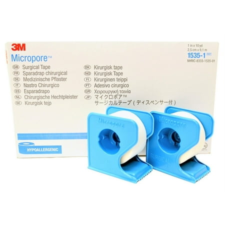 3M Micropore Paper Surgical Tape w/Dispenser, 1 Inchx10 Yard-Box of 12