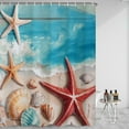 thumbnail image 2 of SUNOLIFE Ocean Beach Theme Shower Curtain,Nautical Coastal Seashell Starfish Bathroom Curtain with Hooks,72x72 in, 2 of 4