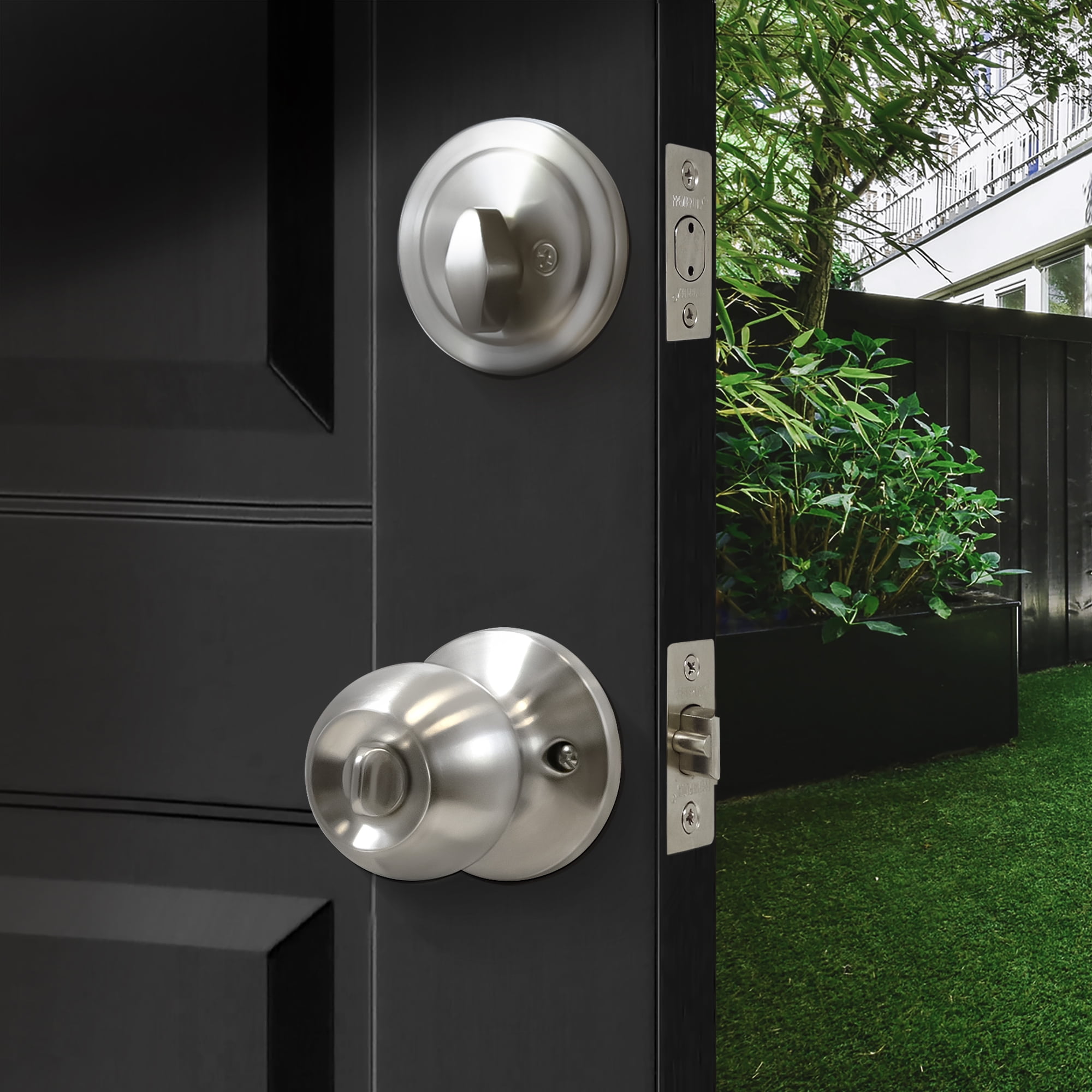 Premier Lock® Stainless Steel Entry Lock Set Door Knob & Deadbolt Keyed Alike KW1 Keyway. 6 Total Keys, Keyed Alike