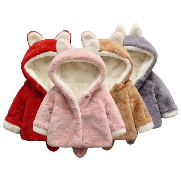 AJZIOJIRO 1-8Y Toddler Kids Winter Fuzzy Puffer Cotton Jacket for Boys Girls Baby Ears Hooded Fleece Coats Warm Padded Outerwear Tops