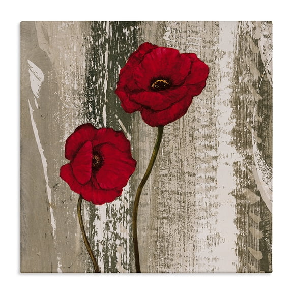 Stupell Industries Rustic Red Anemones Plants & Flowers Painting Wrapped Canvas Art Print Wall Art, 17 x 17