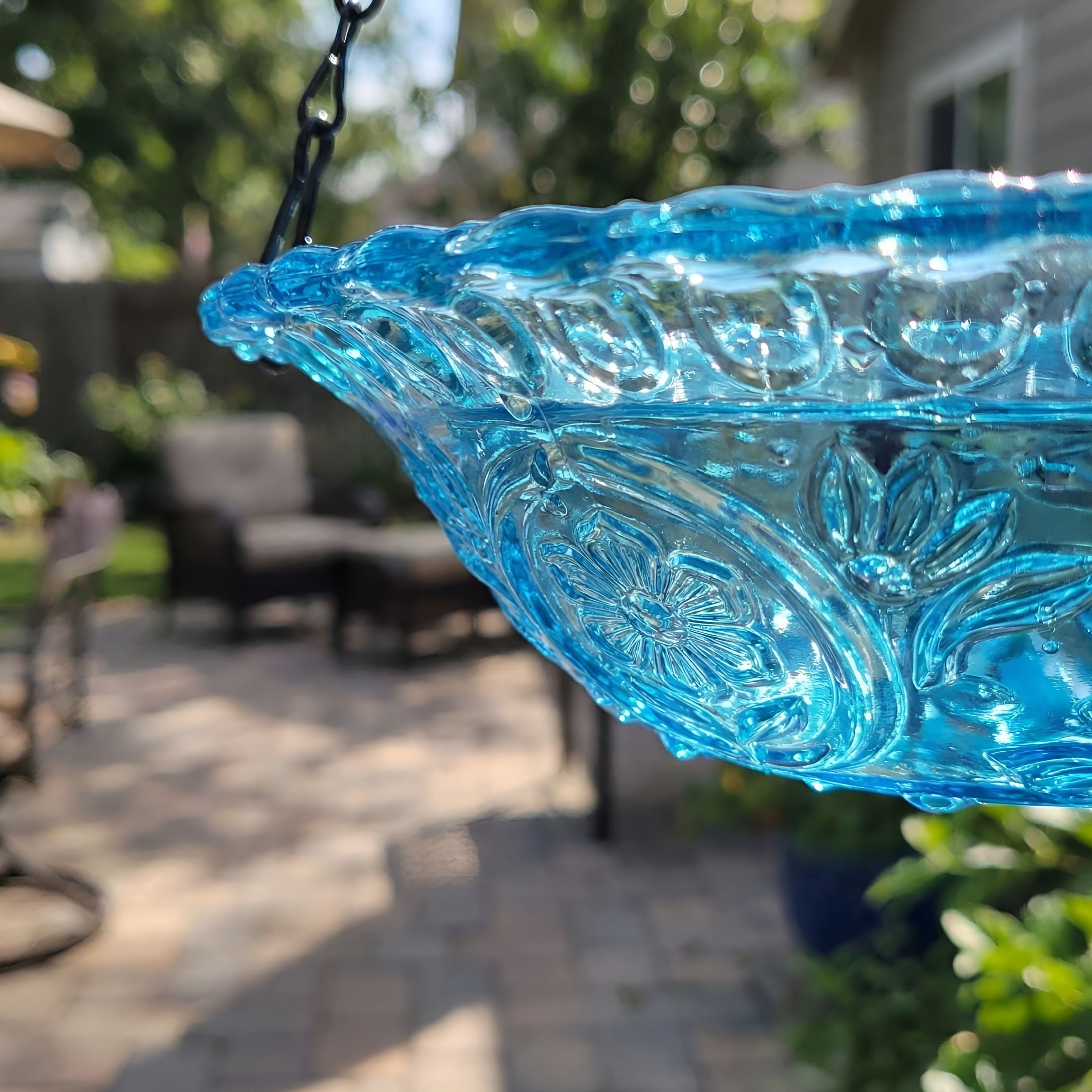 HIBIBUD Solar Cascade Hanging Bird Bath Fountain with Solar Pump & Glass Bowl for Outdoor Garden Decor