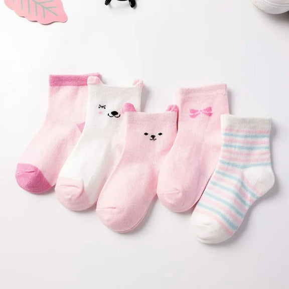 5Pairs/lot 2024 Baby Socks for Kids Girls Boy Cotton Stripe Cartoon Animals Summer Toddler Knitted socks Newborn BeBe Clothes 02 0-1 Years(7-10cm)
