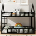 thumbnail image 2 of Bellemave Metal House Bunk Bed with Fence Guardrails and Ladder Twin over Twin Low Bunk Bed Frame Twin Floor Bunk Bed with Ladder (Black), 2 of 10