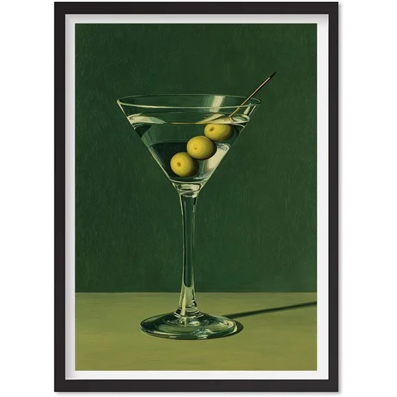 Minimal Martini Glass Poster – Olive Green Cocktail Wall Art For Elegant Bar, Matte Canvas Stretched, Posters for Room Bedroom Living Room Bathroom Wall Decor, Posters & Art Prints, Gift.