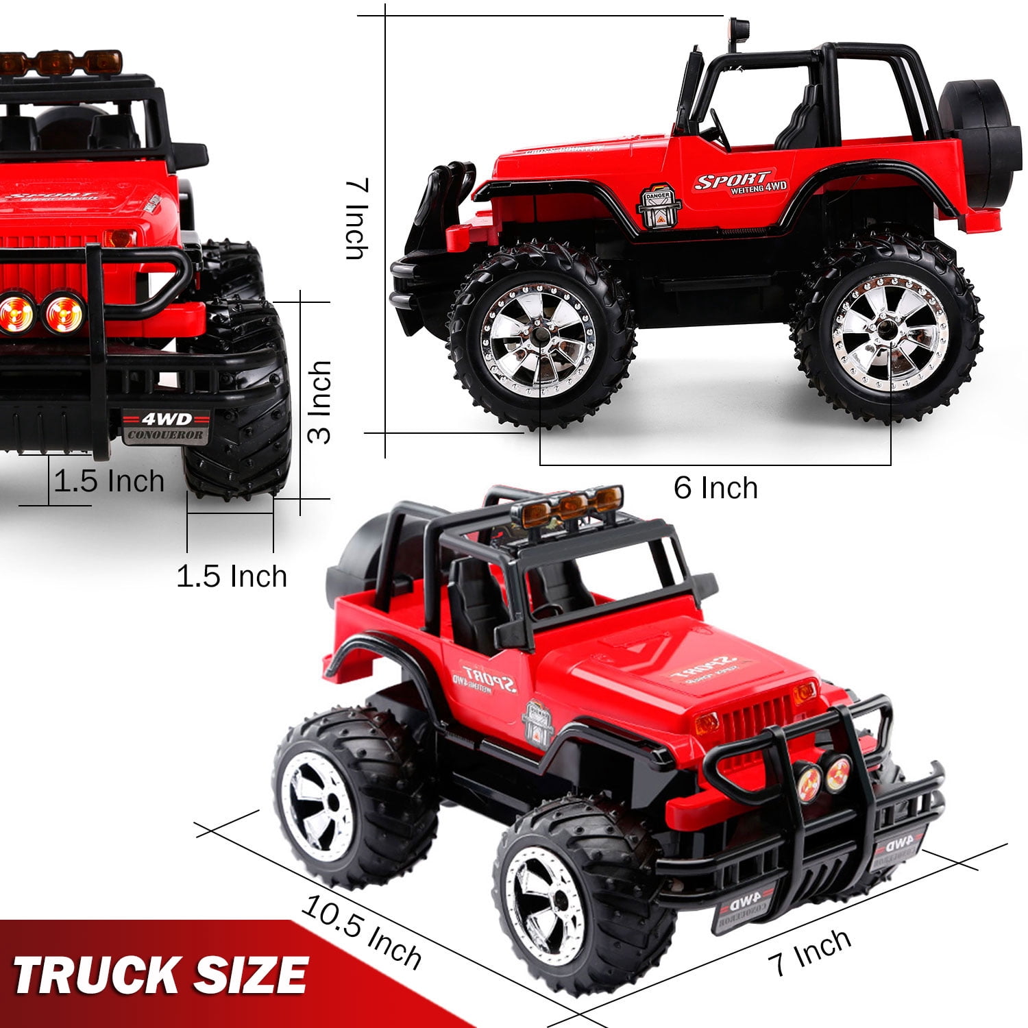 4WD Red RC Truck – Electric Jeep-Style Off-Road Radio Control Car for Kids Ages 3+