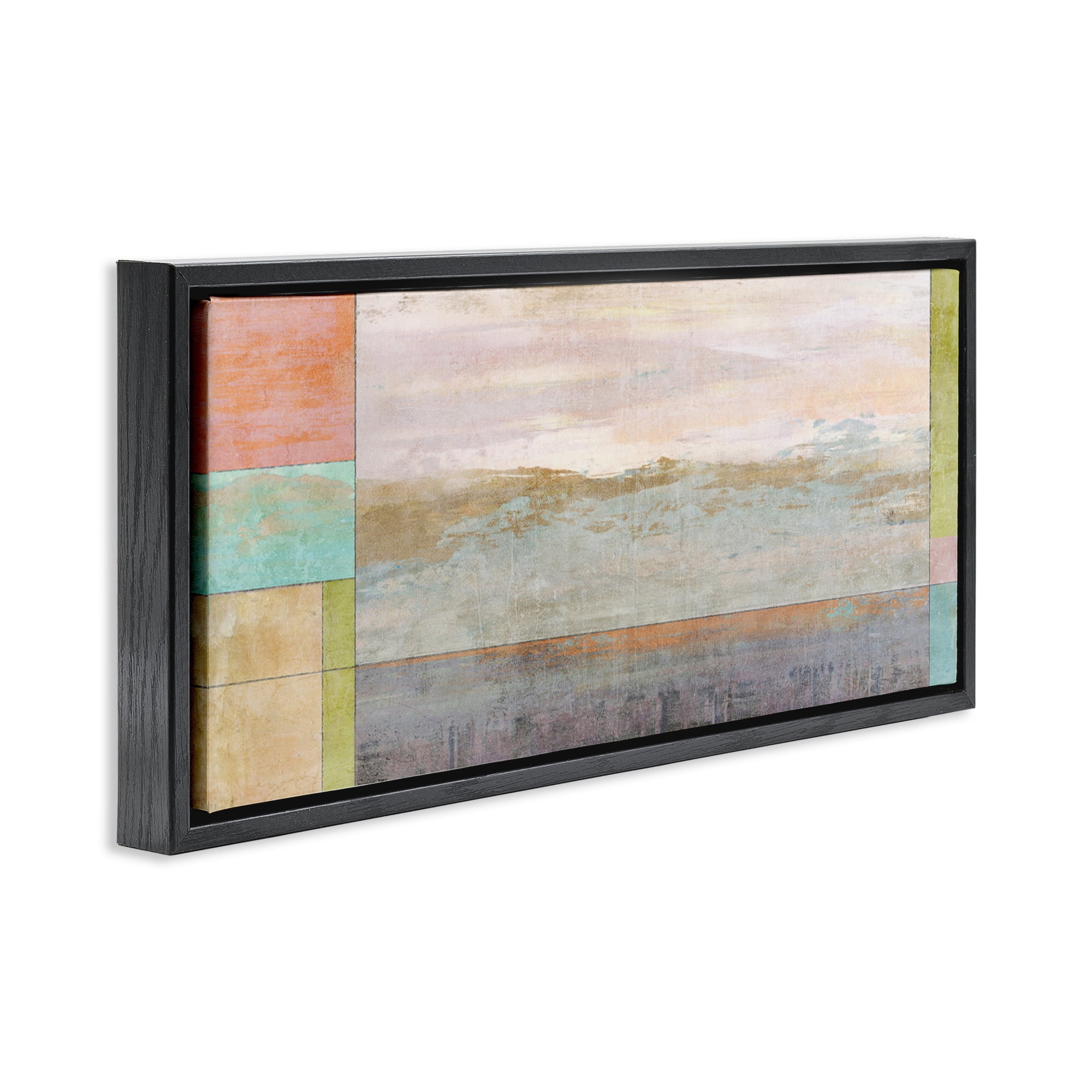 Stupell Industries Landscape & Geometric Border Landscape Painting Black Floater Framed Canvas Art Print Wall Art, 31 x 14