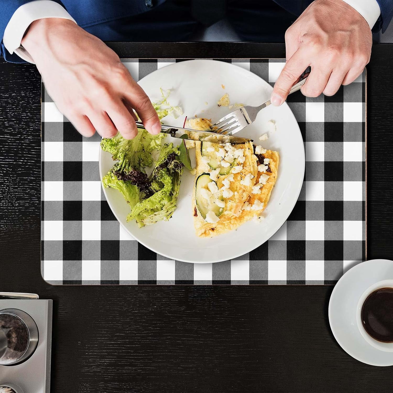 Plaid Cork Placemats Set of 8 Gingham Placemats 16 x 12'' for Kitchen and Dining Tables Heat Resistant Hard Thick Cork Backed Easy Clean Table Mats