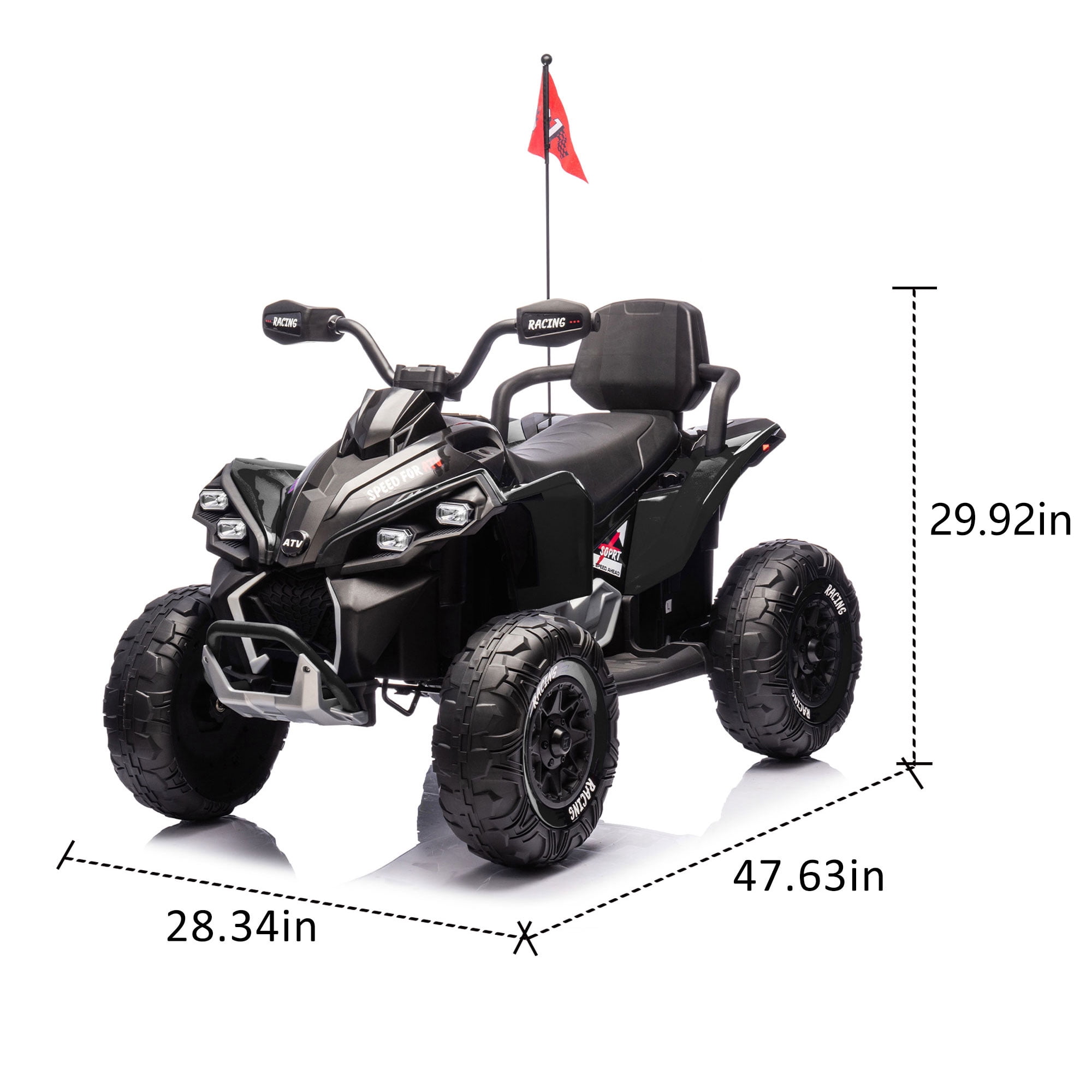 SaveJoy 24V Kids Electric XXXL ATV with Parent Remote Control, 4-Wheel Shock Absorber, Bluetooth Music & English, Black