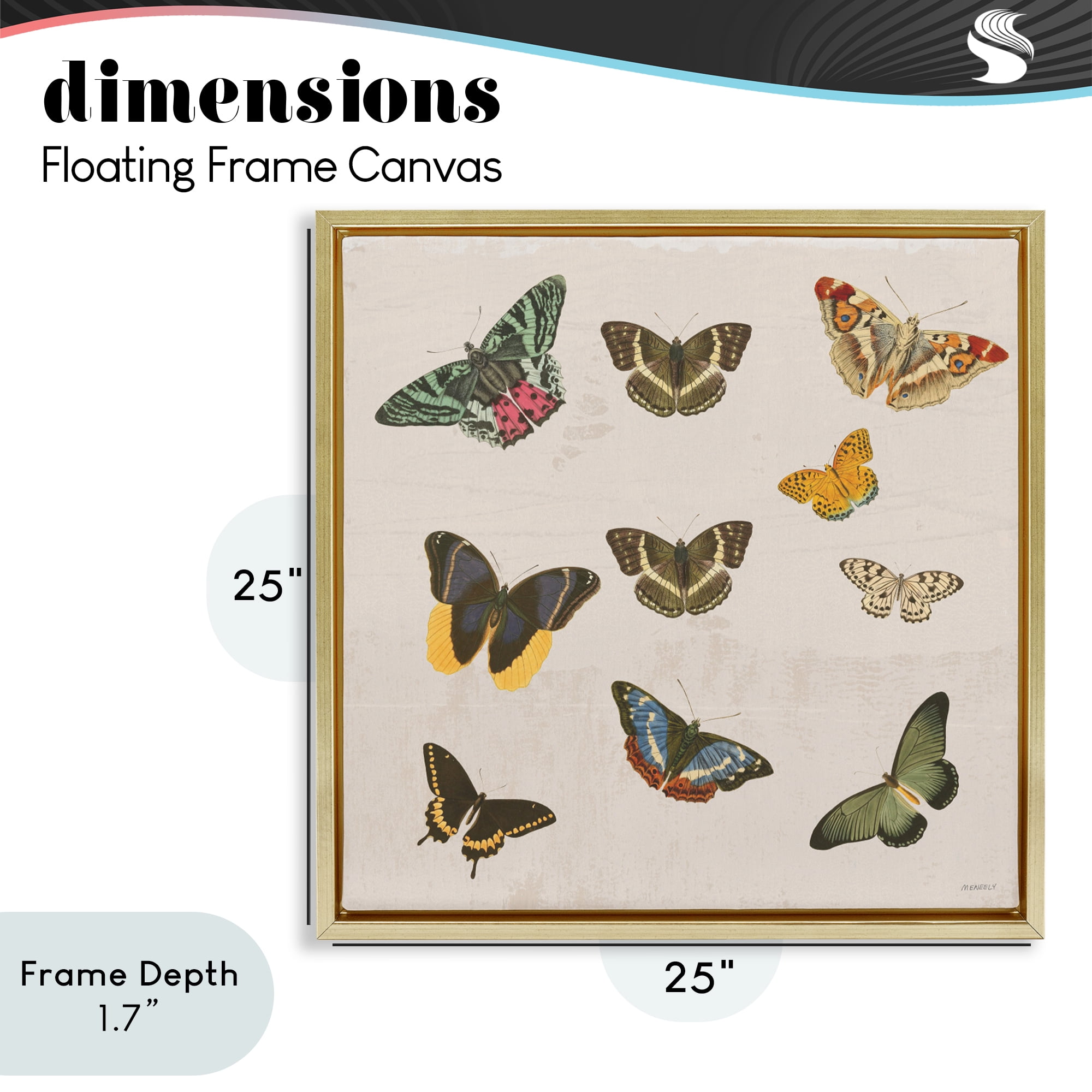 Stupell Industries Antique Butterfly Flight Gold Framed Floater Canvas Wall Art, design by Dan Meneely