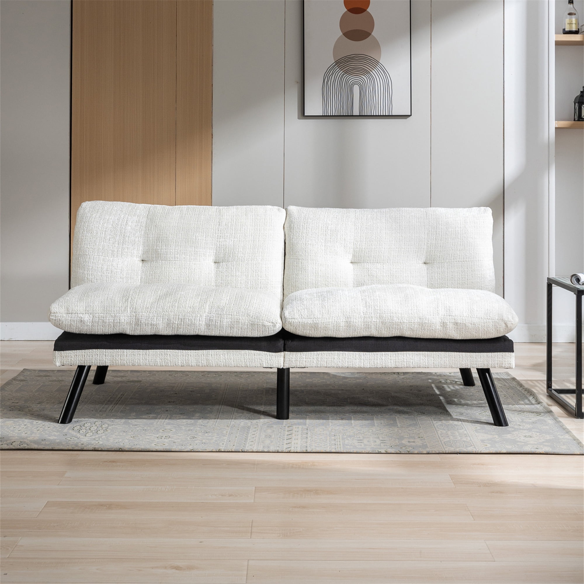 Aukfa 72" Wide Upholstered Futon Convertible Sofa Bed for Home Office, Split Back, Chenille, White