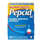 Pepcid AC Maximum Strength Heartburn Relief Tablets, Fast-Acting, Prevents & Relieves Heartburn Due to Acid Indigestion & Sour Stomach, 20mg of Famotidine Acid Reducer 50 Count (Box of 1)