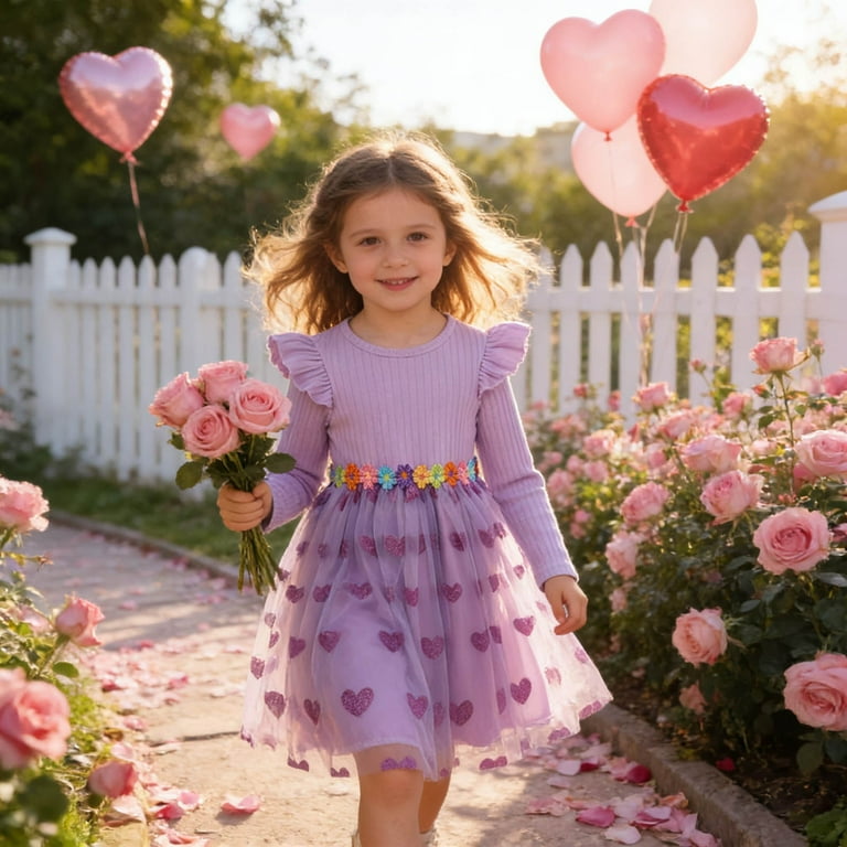 Toddler Valentines Day Dress for Girls Long Sleeve Tutu Dress Girls Ruffle  Tulle Dresses Girls Spring Outfits Girl Birthday Dress 3-4 Years