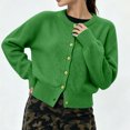 thumbnail image 5 of Women Cardigan Sweaters Long Lantern Sleeve Gold Button Front Loose Fit Soft Fuzzy Knitted Jacket Casual Cropped Outerwear, 5 of 5