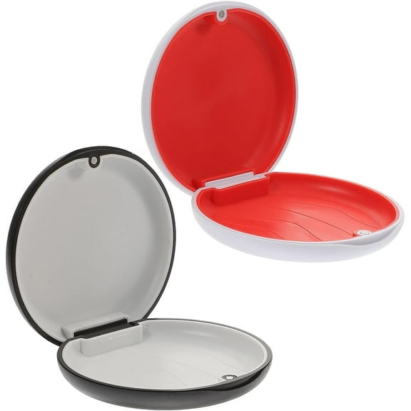 Retainer Case 2pcs Retainer Container Case Orthodontic Mouth Guards Case Slim Night Guards Denture Box False Teeth Holder with Magnetic Closure for Travel Office Black White