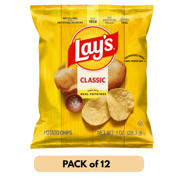 Lay's Classic Potato Chips, 1 oz Bags, 12 Pack – Fresh, Crunchy, Snack Size