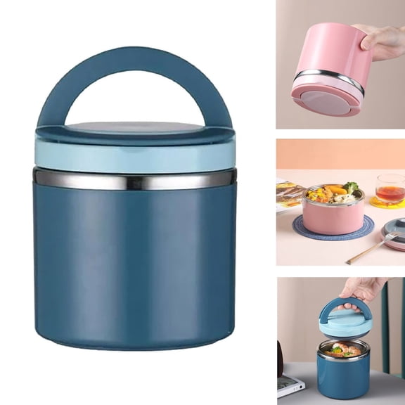 22oz Insulated Vacuum Food Jar with Buckle Lid Wide Mouth Soup Thermo for Hot Food Leakproof Stainless Steel Lunch Container for School Office Picnic(Blue 630ML)