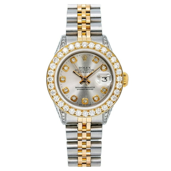 Pre-Owned Rolex Datejust 26MM 6917 Silver Diamond Dial Diamond Bezel Two Tone Yellow Gold Jubilee Bracelet