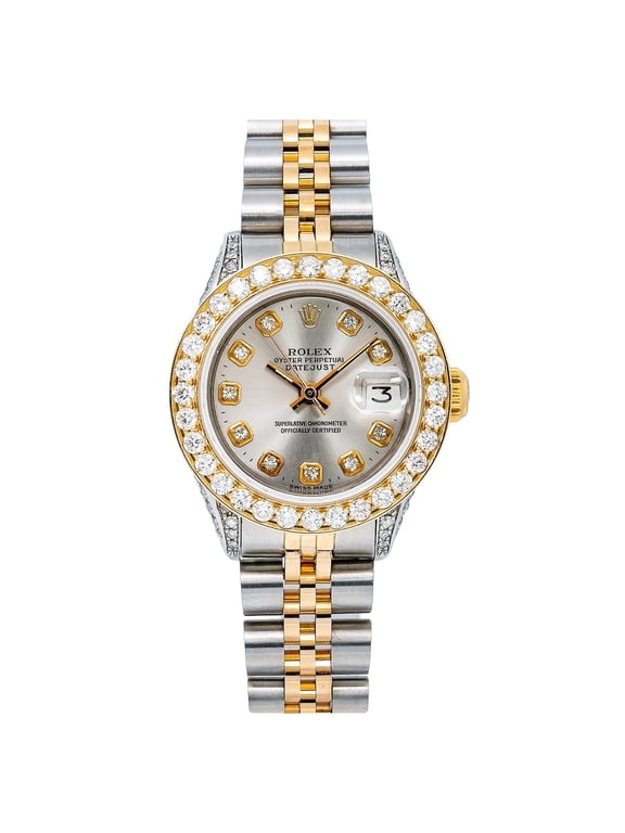Pre-Owned Rolex Datejust 26MM 6917 Silver Diamond Dial Diamond Bezel Two Tone Yellow Gold Jubilee Bracelet