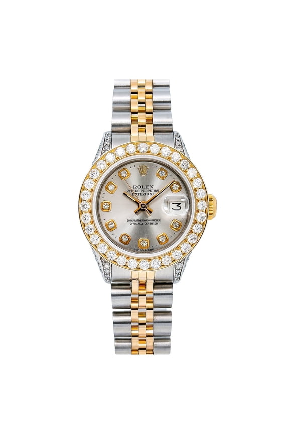Pre-Owned Rolex Datejust 26MM 6917 Silver Diamond Dial Diamond Bezel Two Tone Yellow Gold Jubilee Bracelet