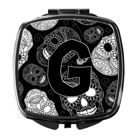 Letter G Day of the Dead Skulls Black Compact Mirror