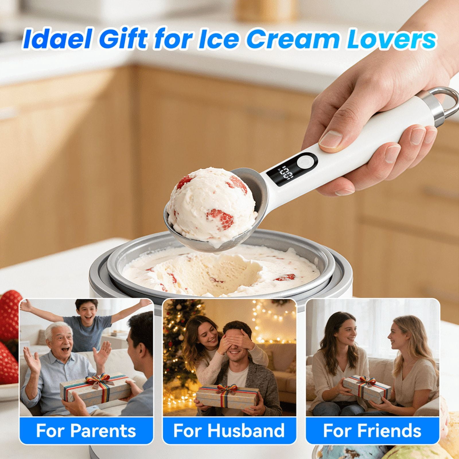 Netraty 7 inch Heated Ice Cream Scoop Rechargeable, Electric Warming Ice Cream Scooper with LED Display, Heats to 158°F for Hard Ice Cream, Easy for Seniors & Kids