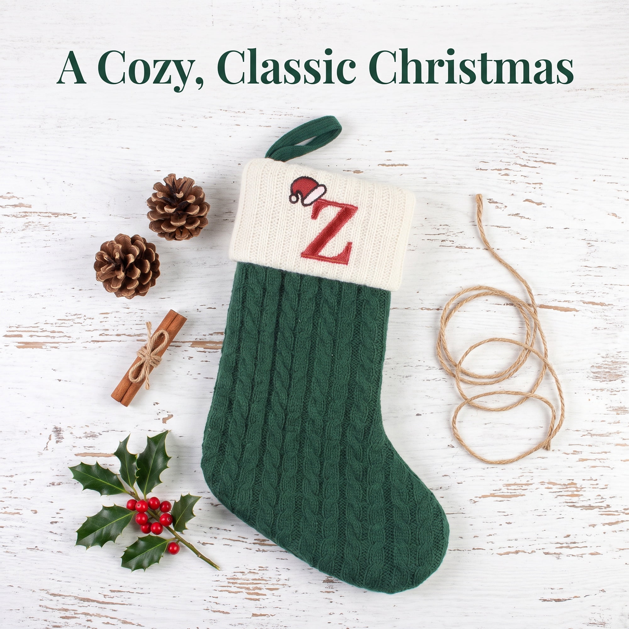 Unique Bargains Christmas Luxury Grand Hearth Accent Stocking Green Letter Z 8"