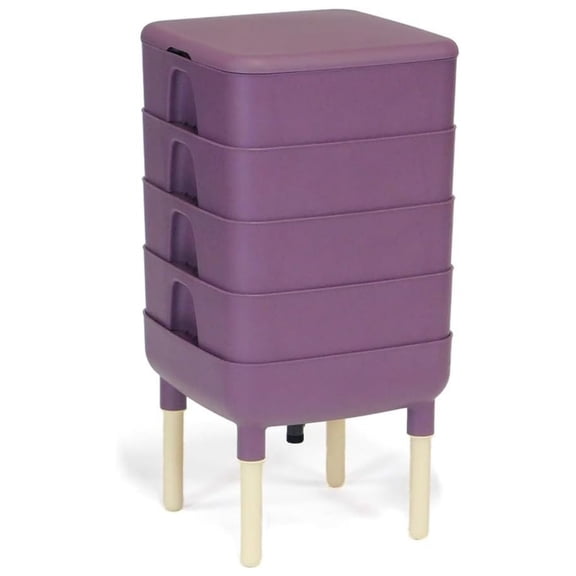 FCMP Outdoor Essential Living Worm Composter Bin, 4-Tray Indoor System, Plum