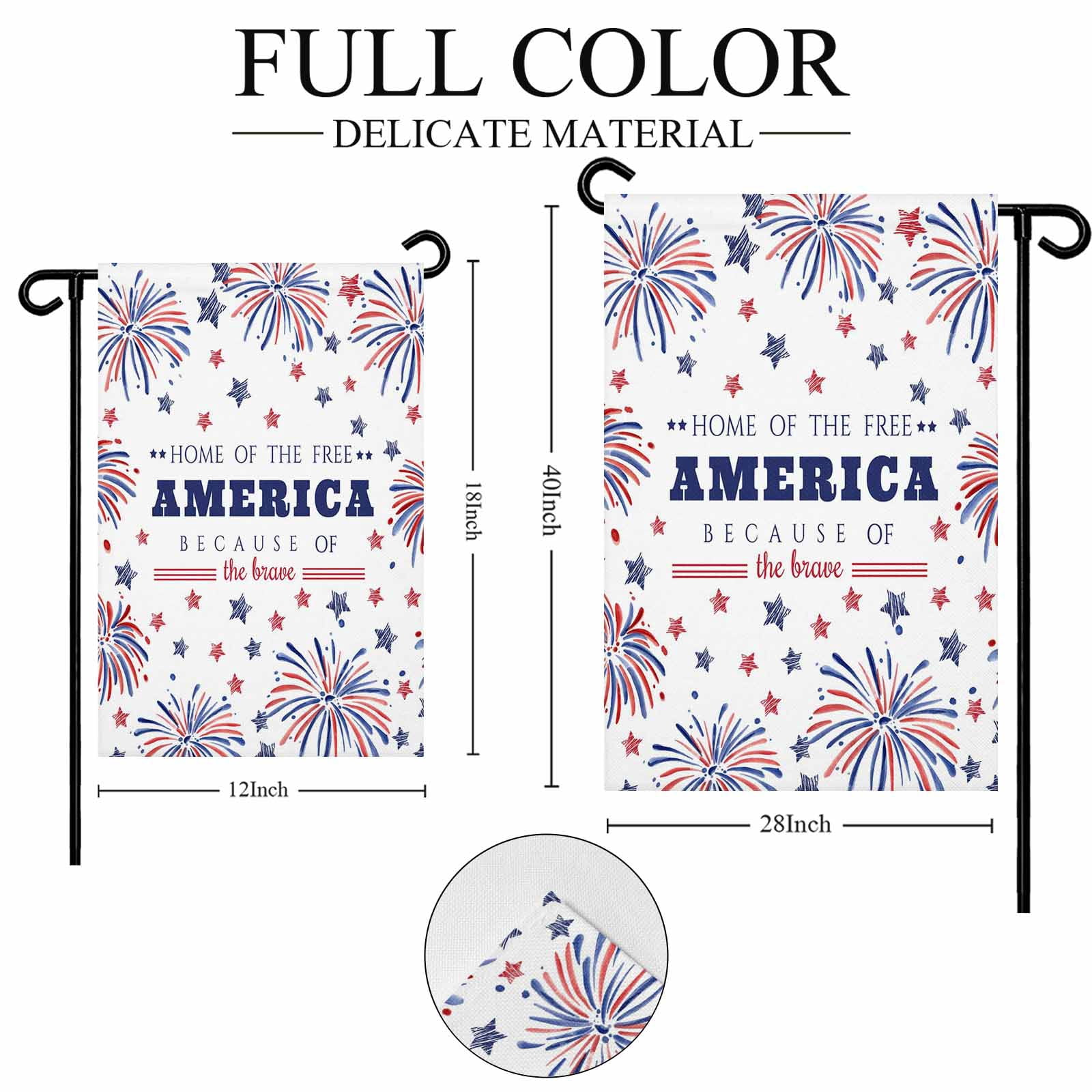 4th of July Garden Flags Patriotic Stars Fireworks Garden Flag Double Sided Welcome Flag Free USA Flag Independence Day Yard Flags for Outdoor Lawn Porch Memorial Day Holiday Decor 28x40 Inch