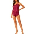 thumbnail image 2 of Pijamas de satén para mujer INSPIRE CHIC, camisón sin mangas, ropa de dormir con pantalones cortos, conjunto de lounge de seda roja, 2 of 6