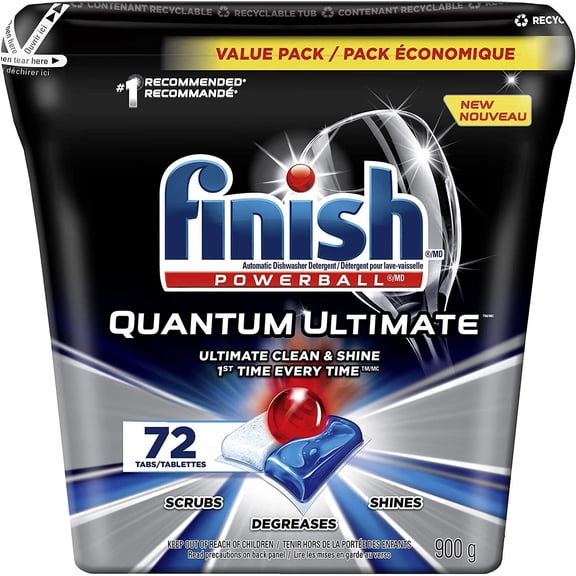 Finish Power Ball Quantum Ultimate Dishwasher Detergent Tabs, Ultimate Clean & Shine, 72 Tabs