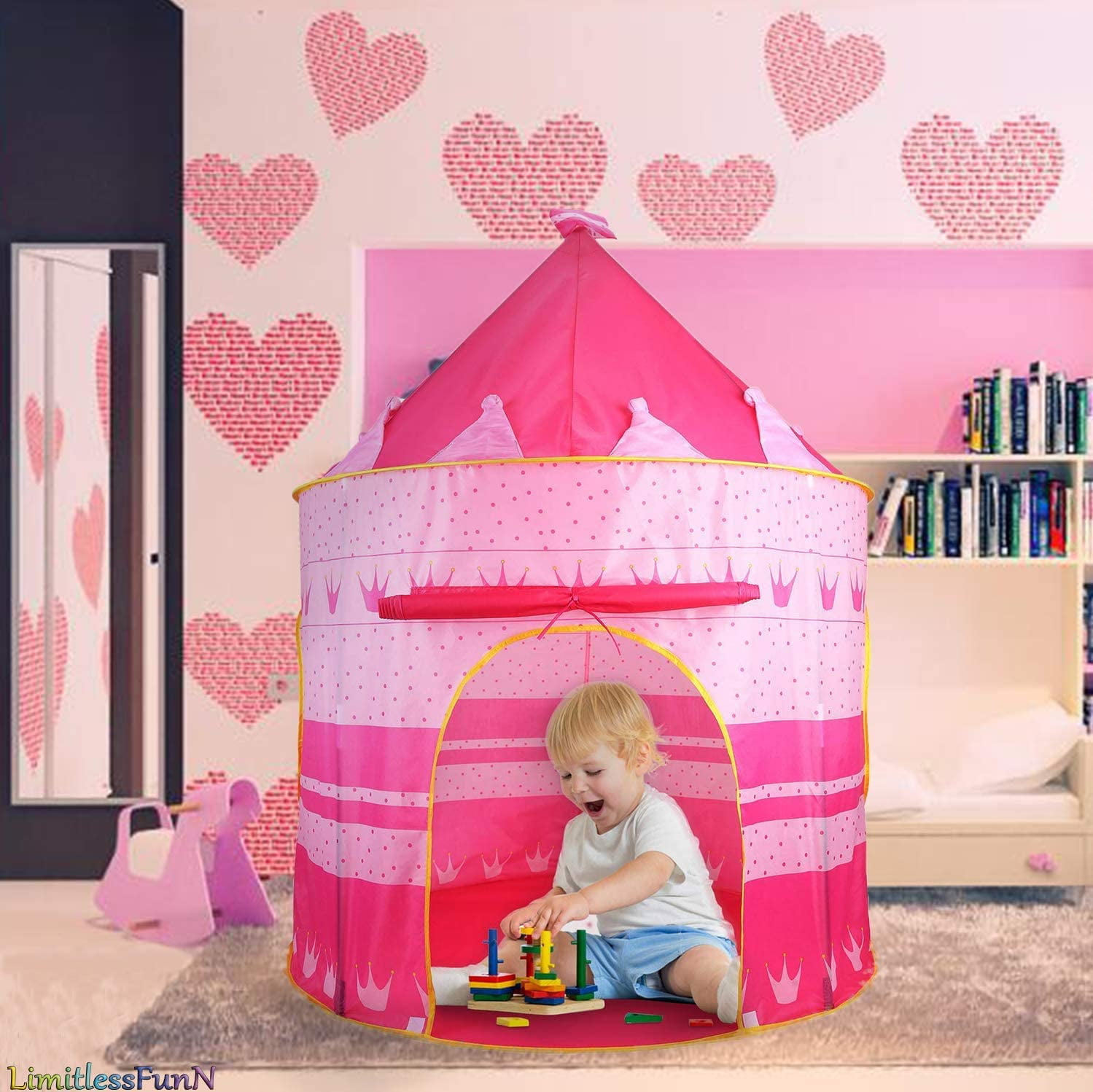 VIVEFOX Princess Castle Play Tent, Children Playhouse Tent for Girls