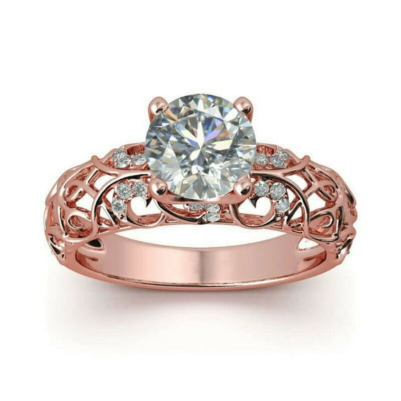HeartsAndYou 2.5ct Round Moissanite Filigree Vintage Inspired Accent Solitaire Ring 18k Rose Gold over Silver
