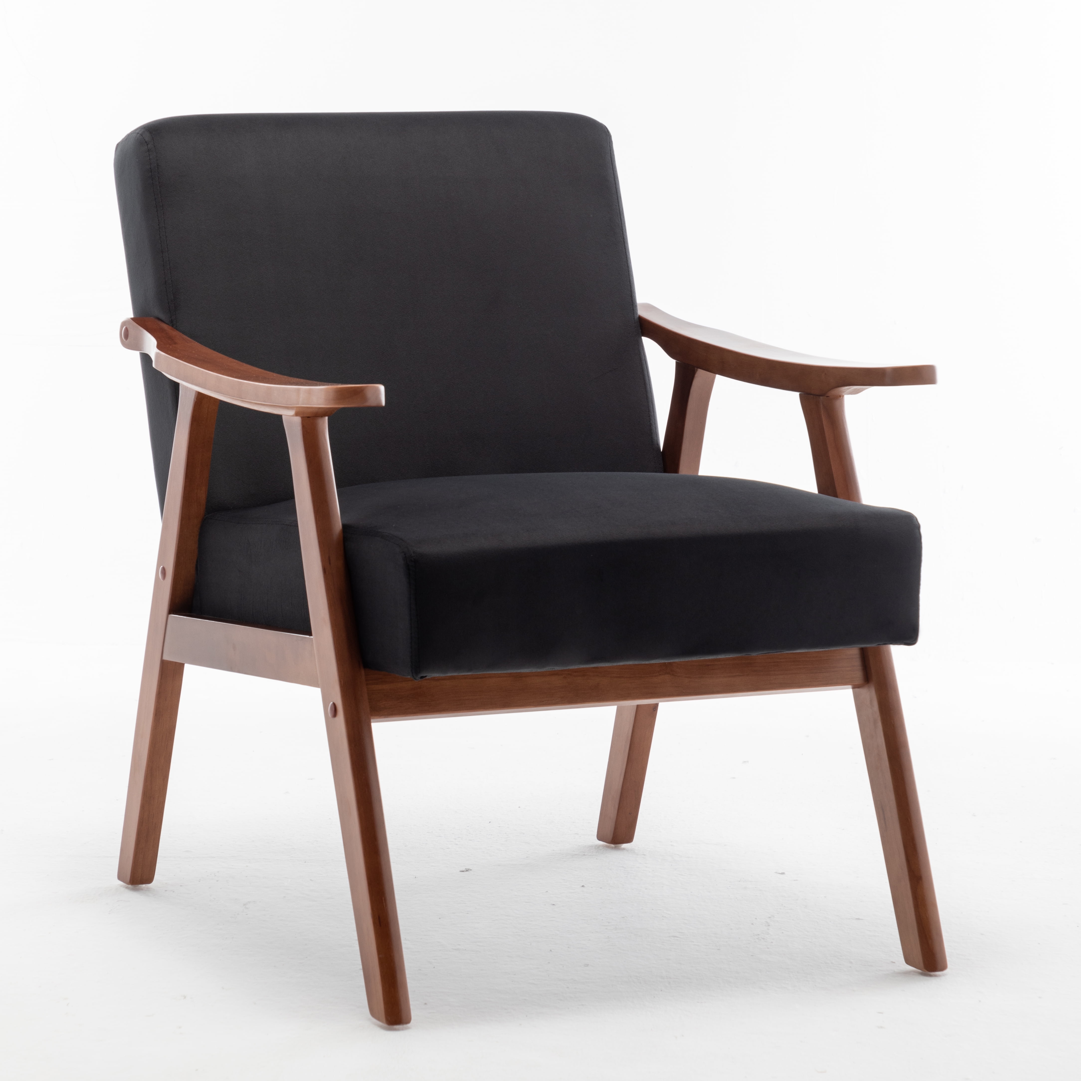 Mintazer Mid-Century Modern Velvet Leather Accent Chair, Armchair for Living Room Bedroom, Black