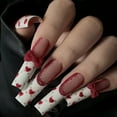 thumbnail image 3 of Press on Nails - Long Square Fake Nails with White French Tip, Acrylic Red Heart Design 24 pcs, 3 of 27