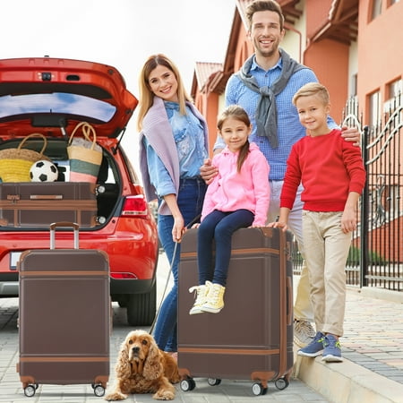 GDF Studio 3-Piece Hardshell Luggage Set, Expandable Spinner Travel Suitcases with Cosmetic Case, 20" & 24", Brown