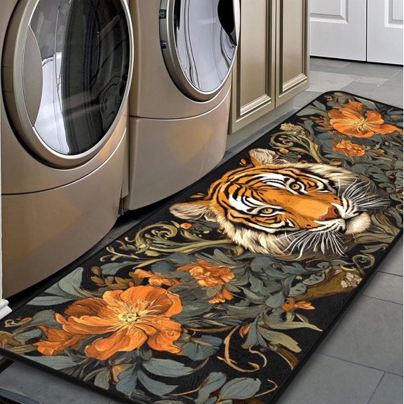 Tiger Floral Kitchen Floor Mat, Room Runner Rugs 20''x59'' Laundry Room Rug Runner,Bathroom, and Mudroom