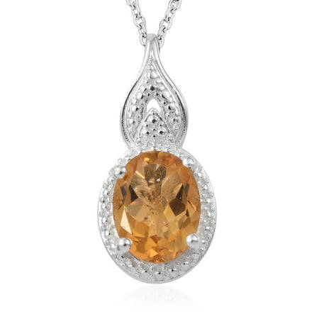 Chain Pendant Necklace Oval Citrine Stainless Steel Gift Jewelry for Women Size 20