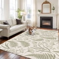 thumbnail image 3 of Area Rug for Living Room, Botanical Green Non-Slip Indoor Large Carpet for Bedroom/Dining Room, Farmhouse Vintage Country Plant on Linen Washable Low-Profile Rectangle Floor Runner Rugs - 5 x 7 Ft, 3 of 7
