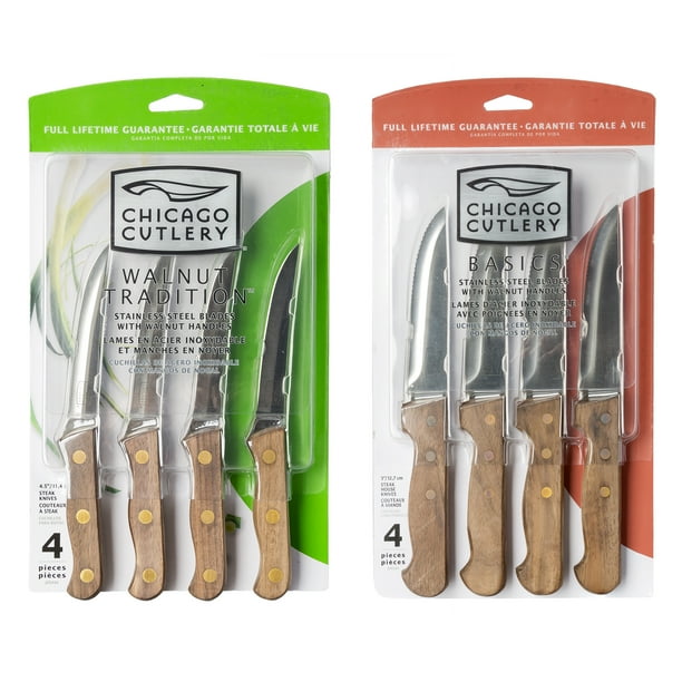 Chicago Cutlery 4Piece Basics Steakhouse Knife Set and 4Piece Walnut