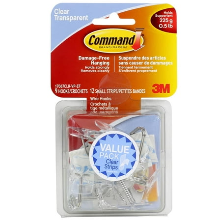 

12 Packs: 9 ct. (108 total) Command® Small Clear Wire Hooks