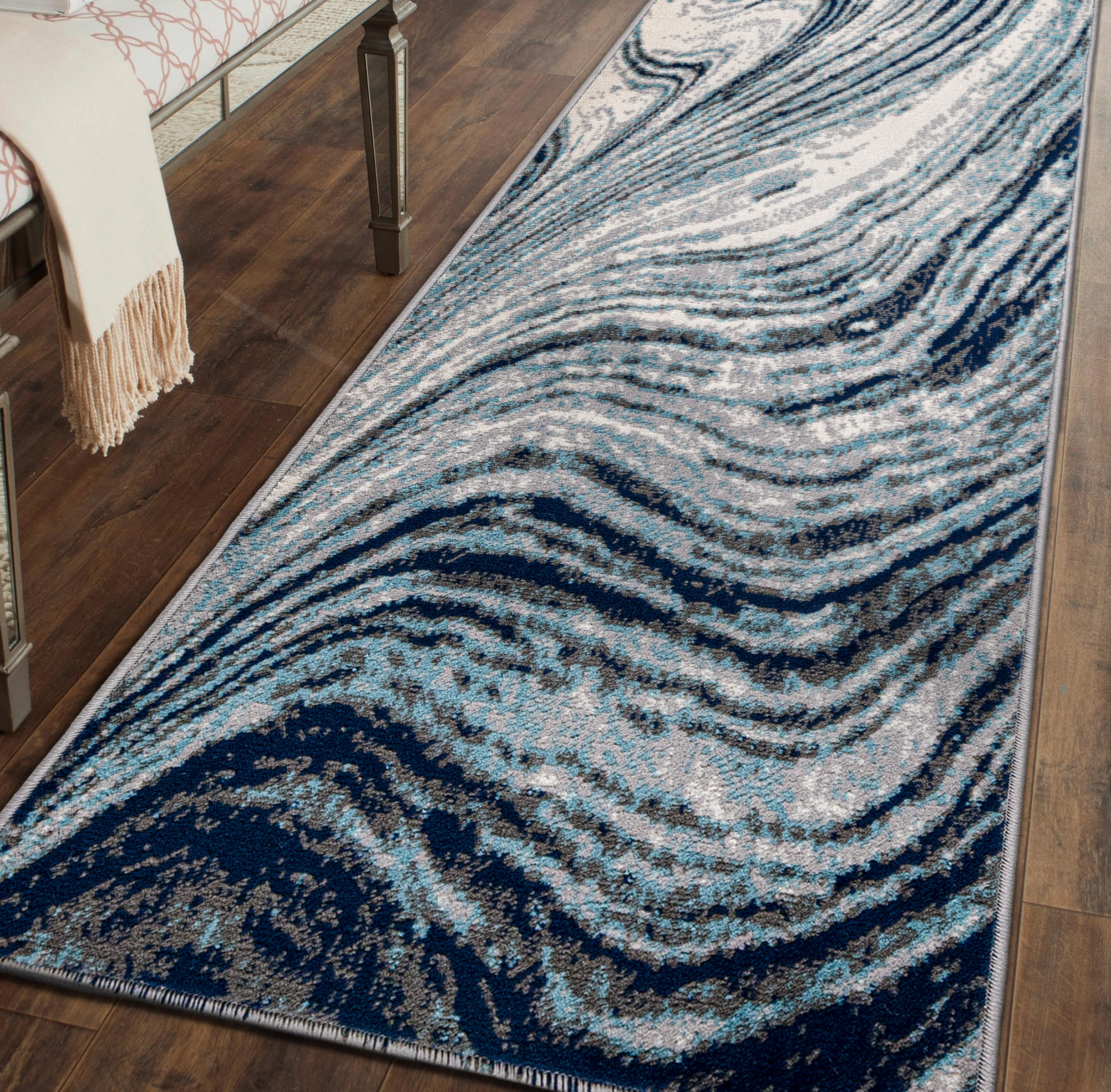 Abstract Swirl Area Rug 2'x7' Blue Runner Rug