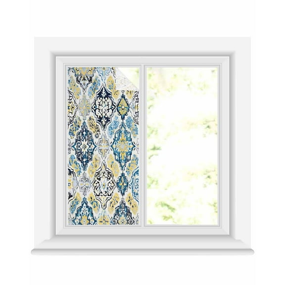 Window Privacy Film Boho Etnic Stained Glass Window Film Decorative Sun Block Window Cover Vintage Colorful Country Abstract Geometric Window Clings Static Adhesive Sticker for Bathroom 19.6"x39.3"